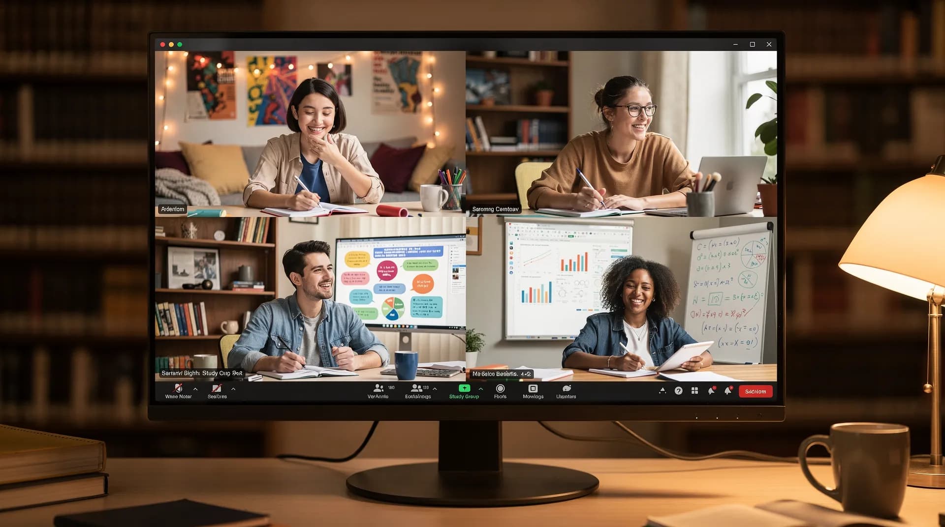 Group video call showing multiple participants in a virtual meeting
