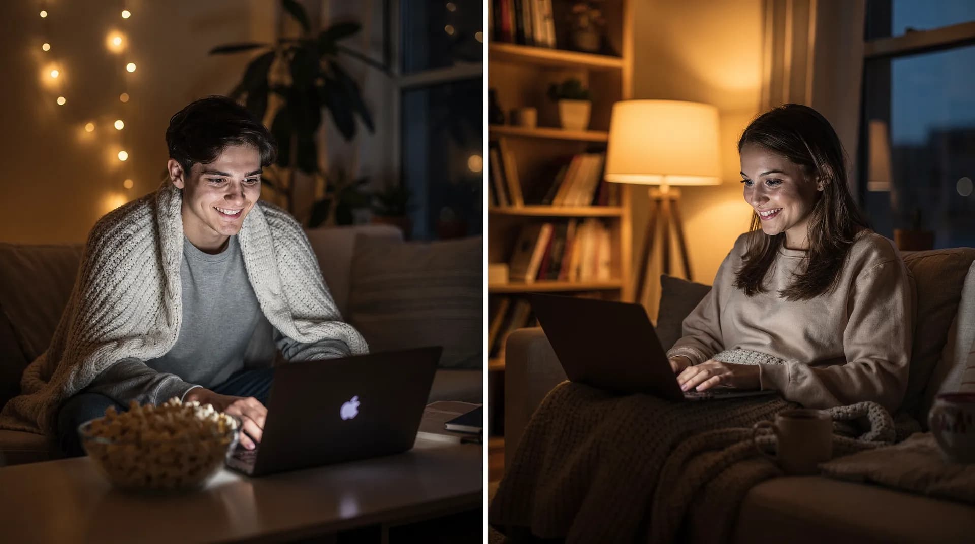 Couple having romantic video call date night