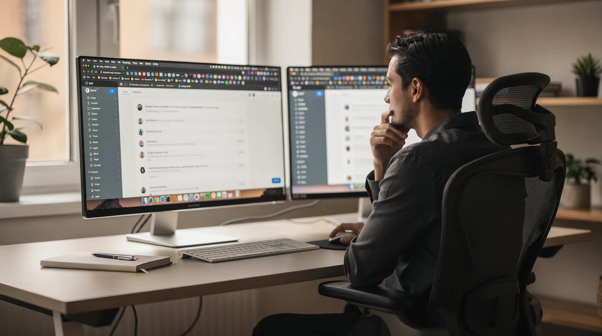 Person comparing options on multiple devices