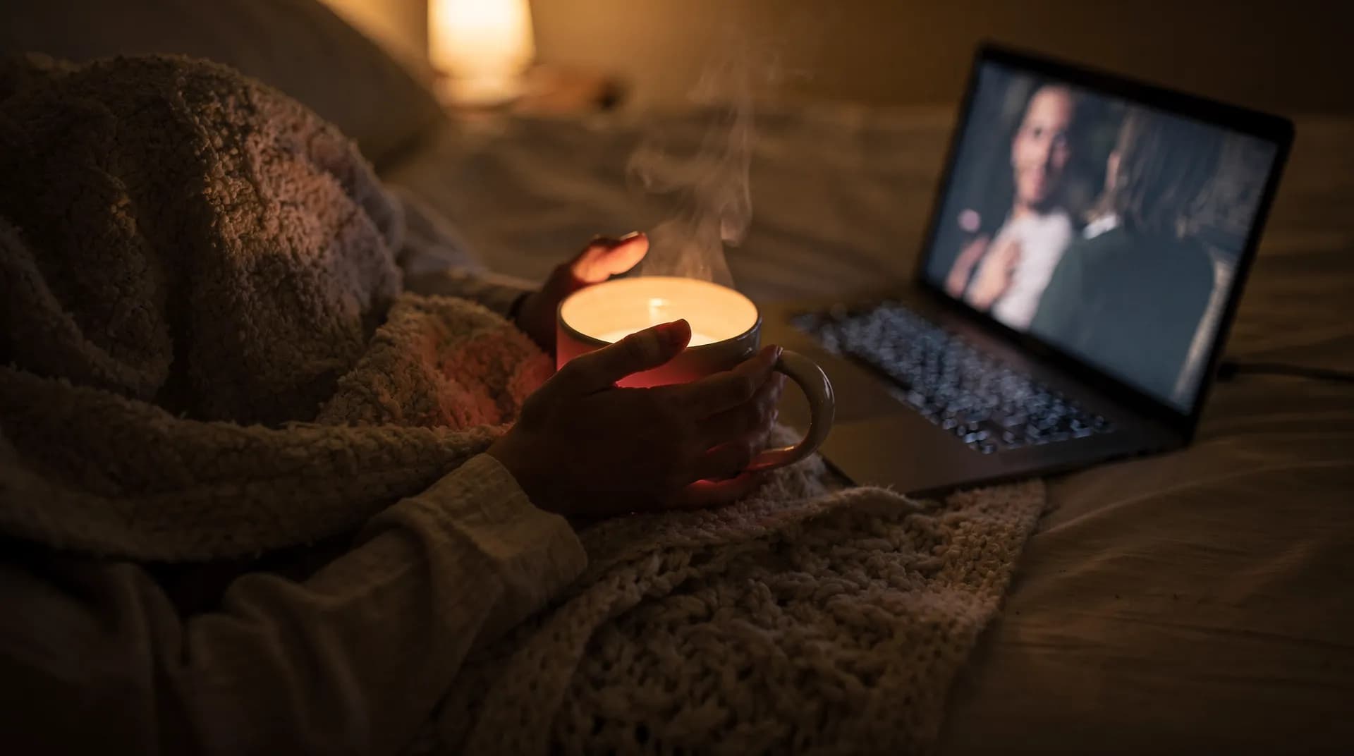 Couple enjoying virtual movie date